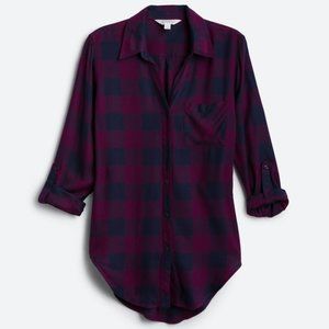 NWT Market & Spruce Chloe Super Soft Button Down Tunic Plaid Top Shirt Small New